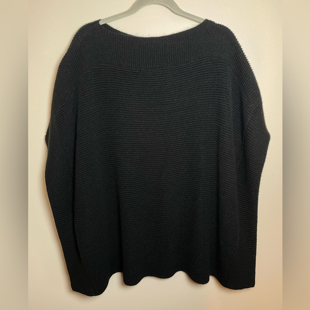 Loft Black Ribbed Knit Poncho Style Sweater 1XL Boatneck Oversized